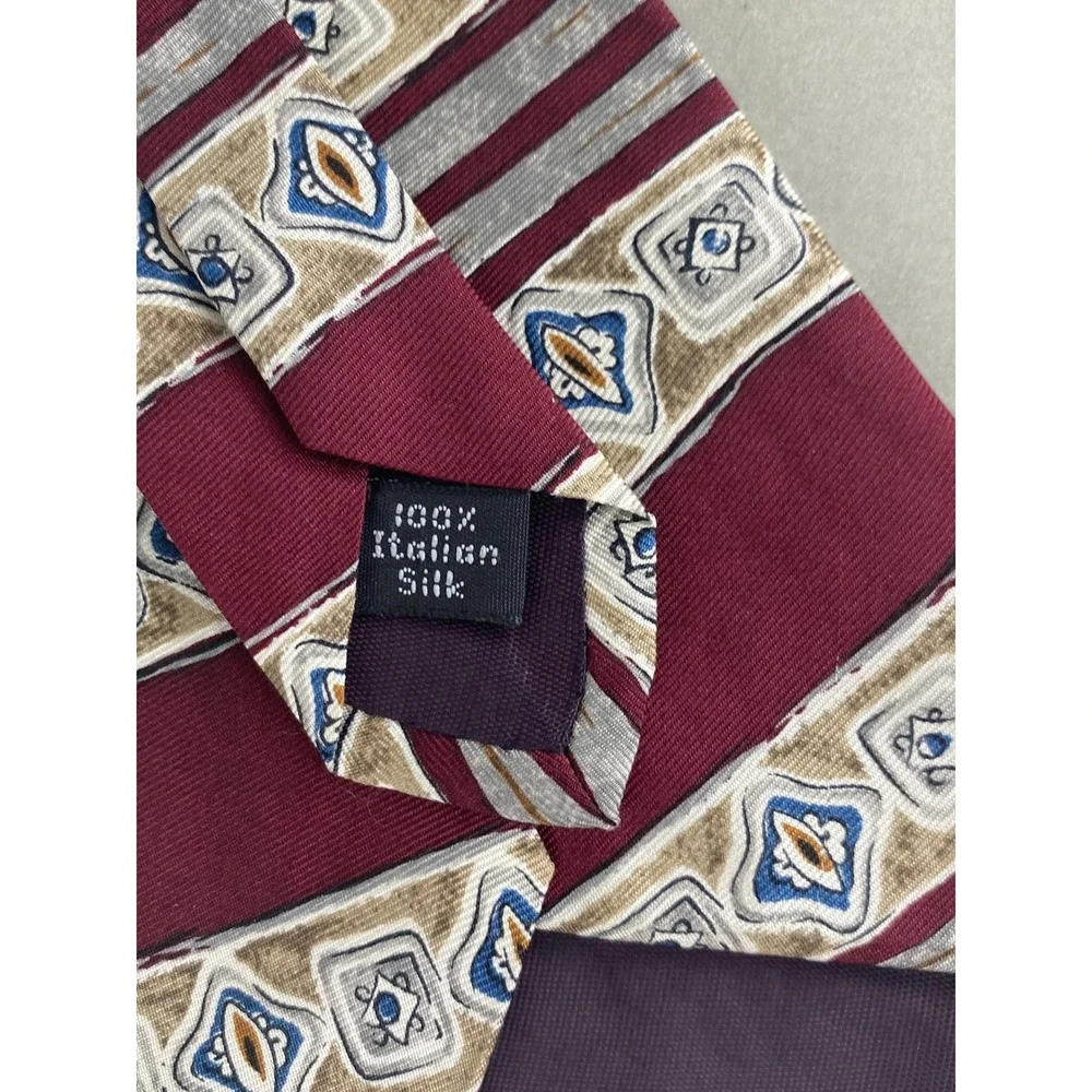 Barrington Mens Tie Burgundy Italian Silk Geometric Abstract Stripe Classic 57X4